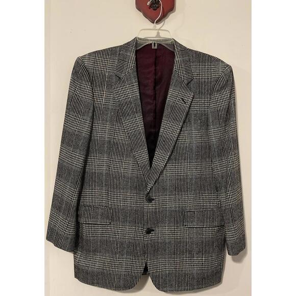 Bachrach Men’s 41R Pure Silk Black Plaid 2-Button Purple-Lined Blazer! AZ18